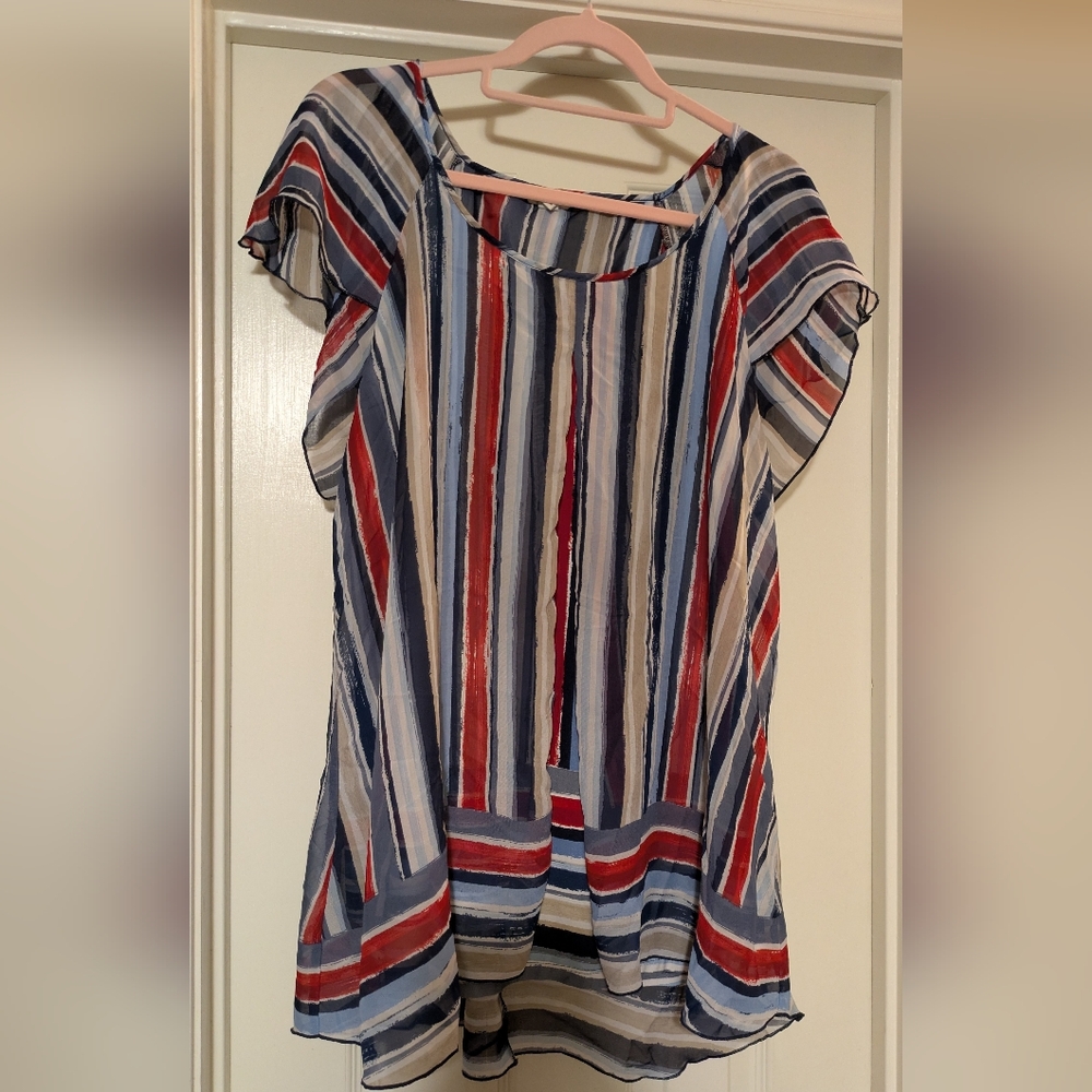 Cato Red, Blue, and White Striped Blouse